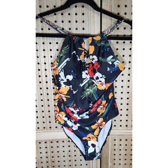 Luna Wave Women's One Piece Swimsuit Halter Neck Hollow Front Ruched Beach Wear - Picture 3 of 10